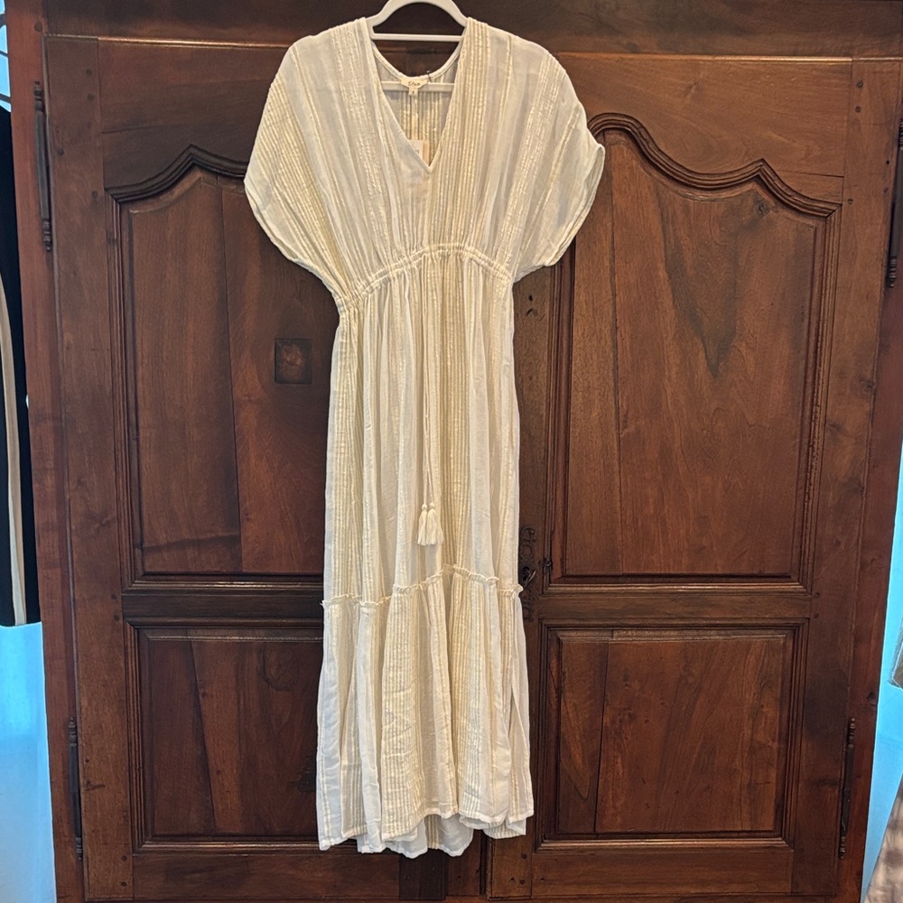 Elan Cream Midi V-neck Dress/coverup